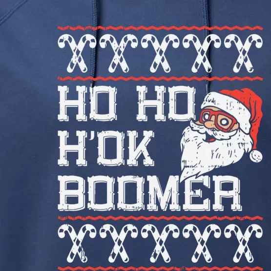 Ho Ho Hok Boomer Santa Fun Ugly Christmas Sweater Meme Gift Cute Gift Performance Fleece Hoodie