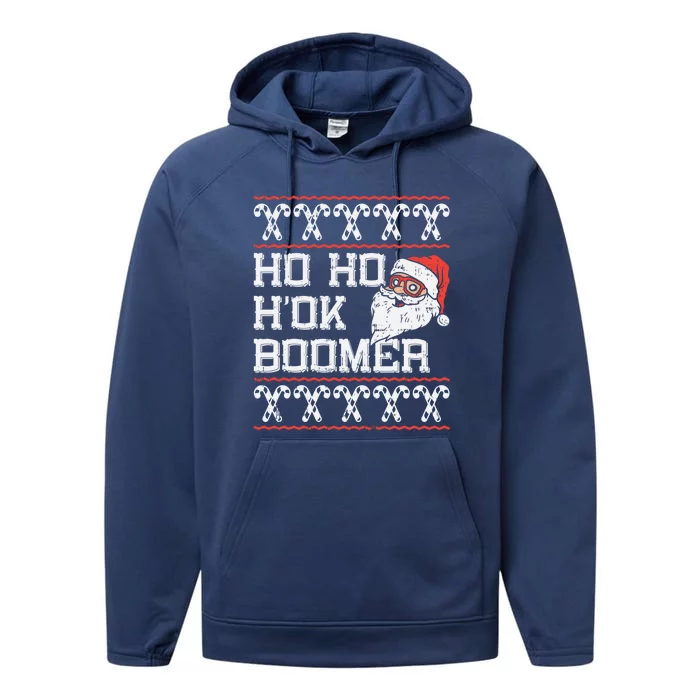 Ho Ho Hok Boomer Santa Fun Ugly Christmas Sweater Meme Gift Cute Gift Performance Fleece Hoodie