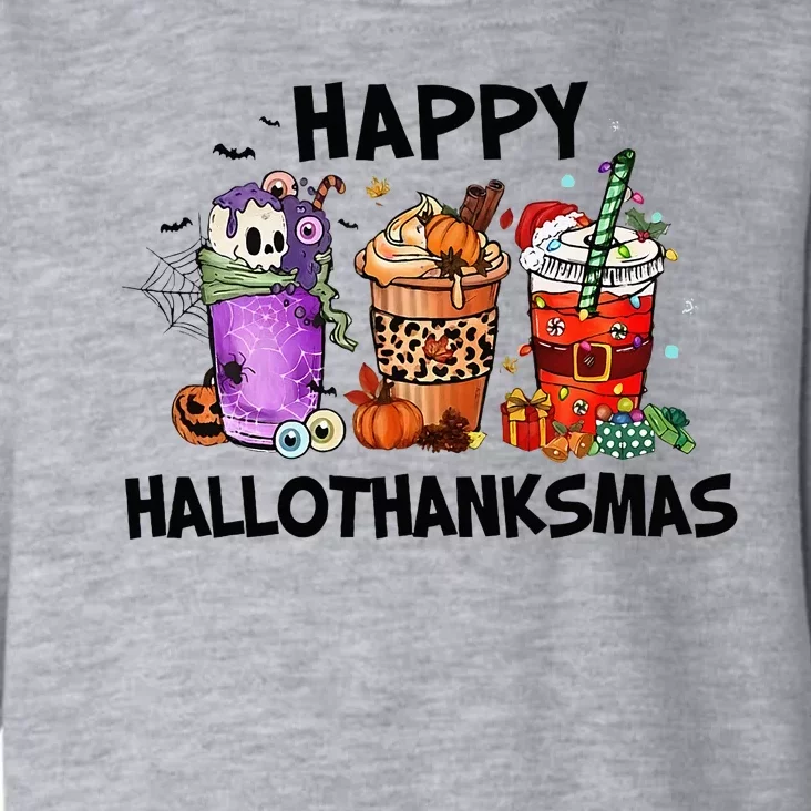 Happy Hallothanksmas Halloween Pumkin Thanksgiving Christmas Toddler Hoodie