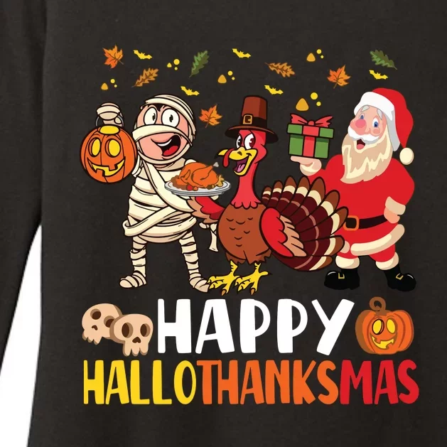 Happy Hallothanksmas Halloween Thanksgiving Christmas Day Long Sleeve Womens CVC Long Sleeve Shirt