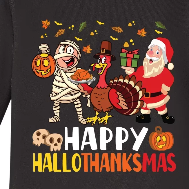 Happy Hallothanksmas Halloween Thanksgiving Christmas Day Long Sleeve Baby Long Sleeve Bodysuit