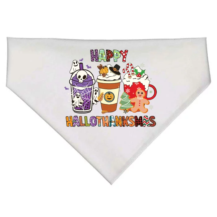 Happy Hallothanksmas Halloween Thanksgiving Christmas Design USA-Made Doggie Bandana