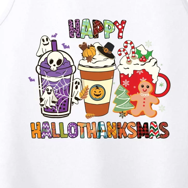 Happy Hallothanksmas Halloween Thanksgiving Christmas Design Performance Tank