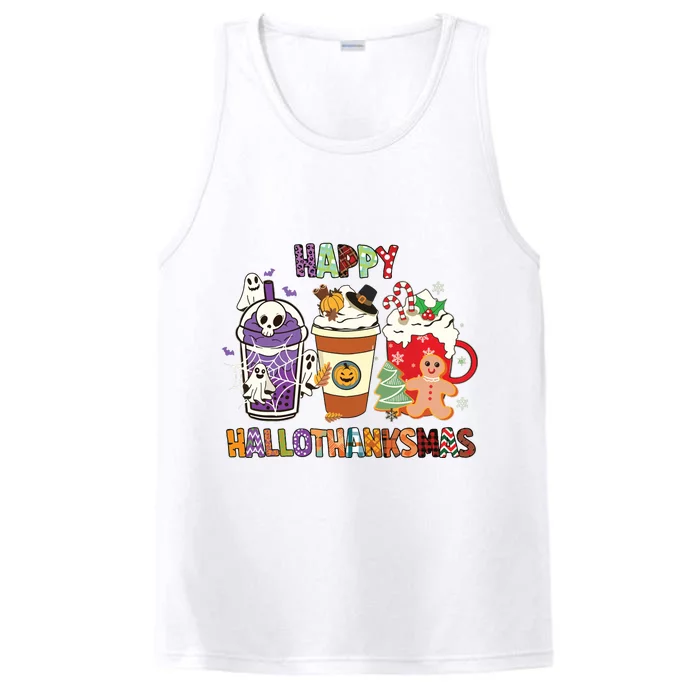 Happy Hallothanksmas Halloween Thanksgiving Christmas Design Performance Tank