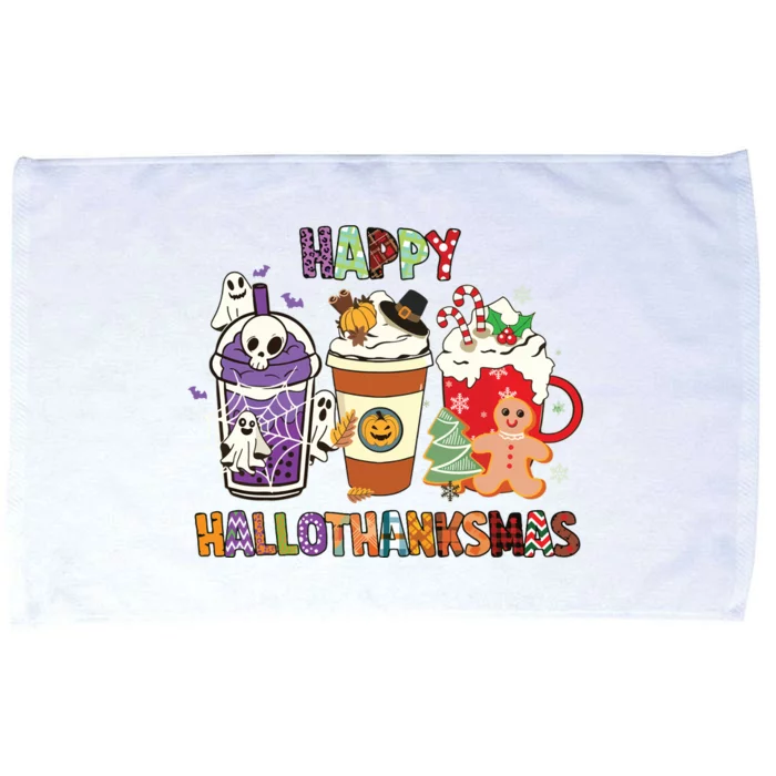 Happy Hallothanksmas Halloween Thanksgiving Christmas Design Microfiber Hand Towel