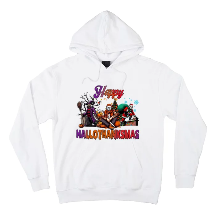 Happy Hallothanksmas Horror Characters Freddy Voorhees Christmas Hoodie