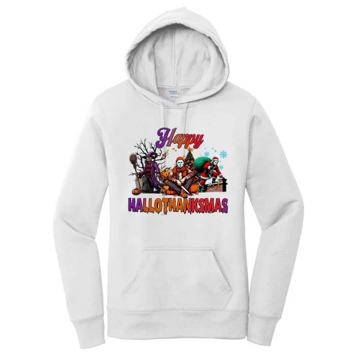 Happy Hallothanksmas Horror Characters Freddy Voorhees Christmas Women's Pullover Hoodie