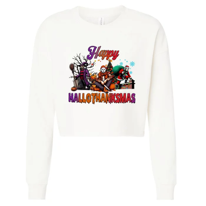 Happy Hallothanksmas Horror Characters Freddy Voorhees Christmas Cropped Pullover Crew