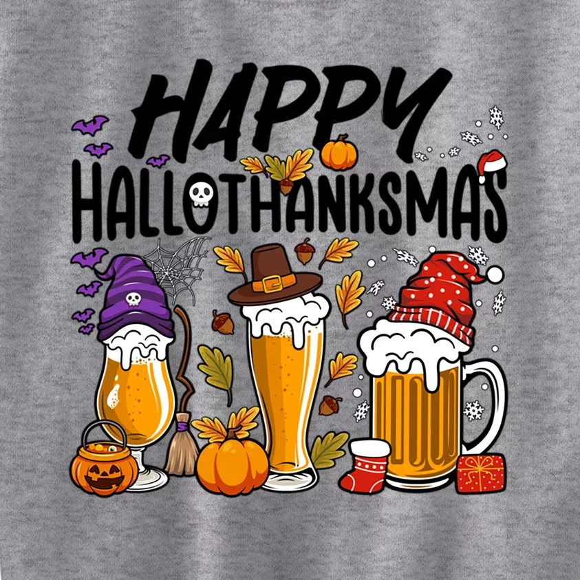 Happy Hallothanksmas Halloween Thanksgiving Christmas Beer Gift Kids Sweatshirt