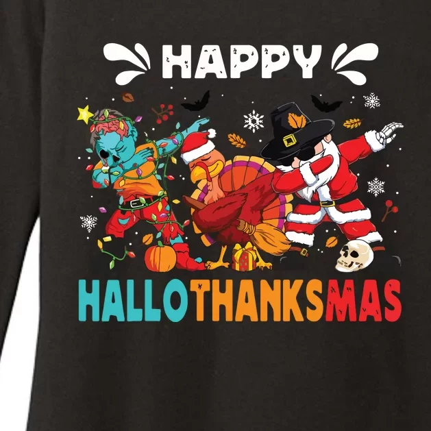 Happy Hallothanksmas Halloween Thanksgiving Christmas Womens CVC Long Sleeve Shirt