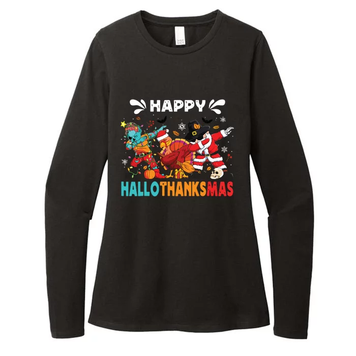 Happy Hallothanksmas Halloween Thanksgiving Christmas Womens CVC Long Sleeve Shirt