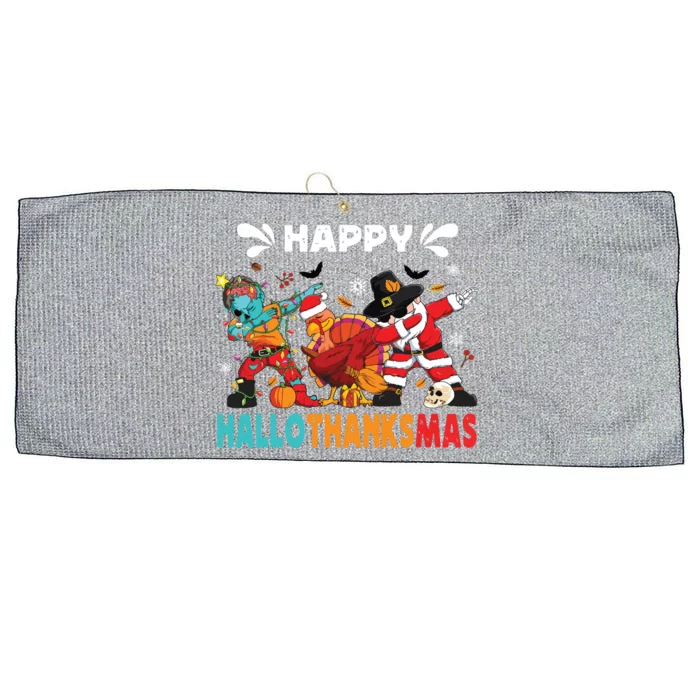 Happy Hallothanksmas Halloween Thanksgiving Christmas Large Microfiber Waffle Golf Towel