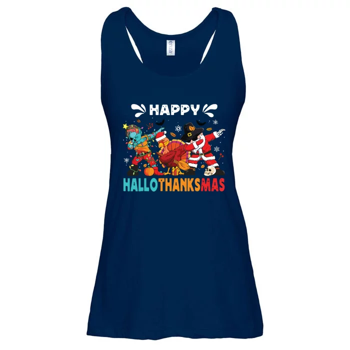 Happy Hallothanksmas Halloween Thanksgiving Christmas Ladies Essential Flowy Tank