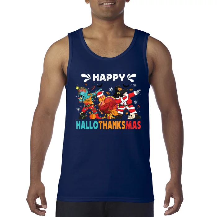 Happy Hallothanksmas Halloween Thanksgiving Christmas Tank Top