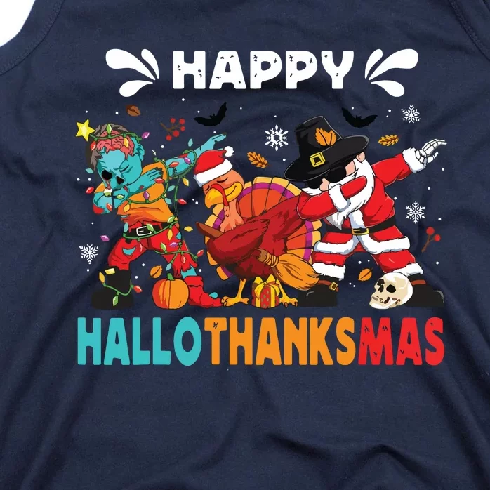 Happy Hallothanksmas Halloween Thanksgiving Christmas Tank Top