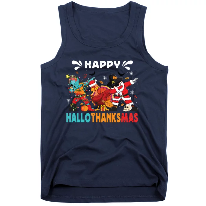 Happy Hallothanksmas Halloween Thanksgiving Christmas Tank Top