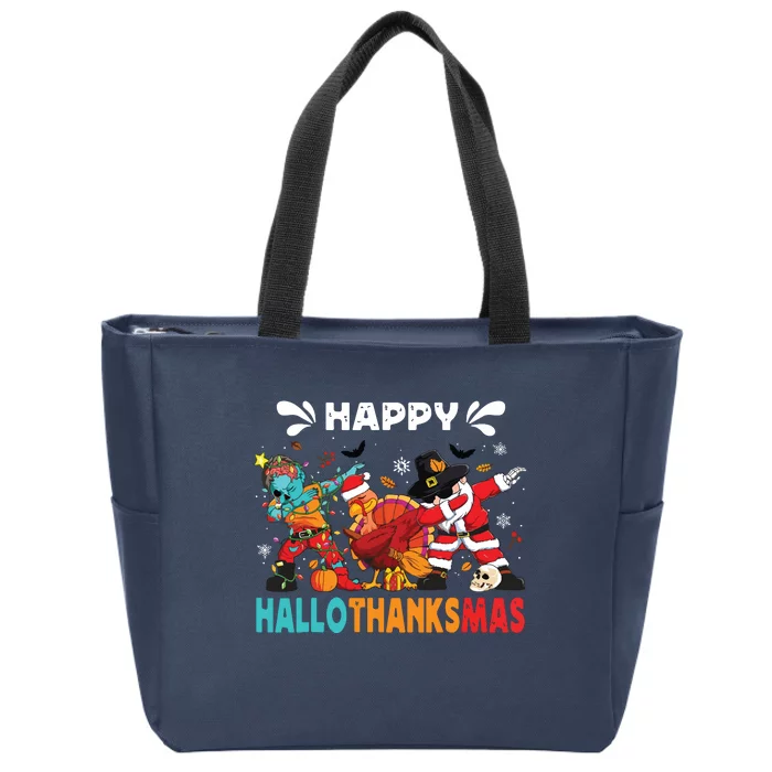 Happy Hallothanksmas Halloween Thanksgiving Christmas Zip Tote Bag