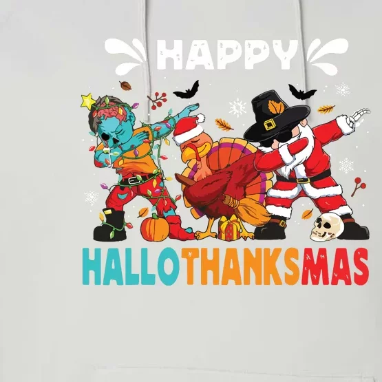 Happy Hallothanksmas Halloween Thanksgiving Christmas Performance Fleece Hoodie