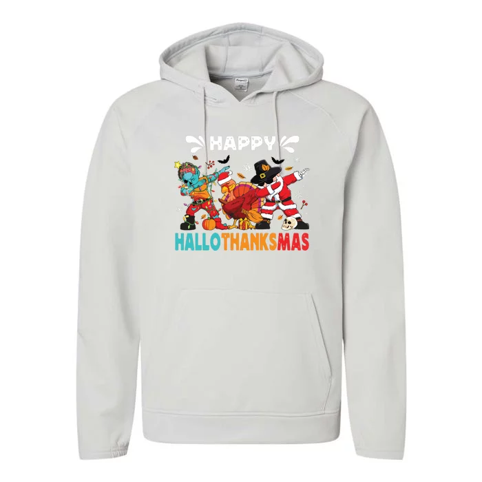 Happy Hallothanksmas Halloween Thanksgiving Christmas Performance Fleece Hoodie