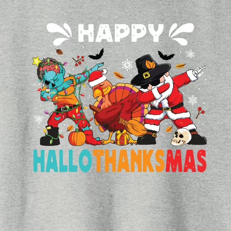 Happy Hallothanksmas Halloween Thanksgiving Christmas Women's Crop Top Tee