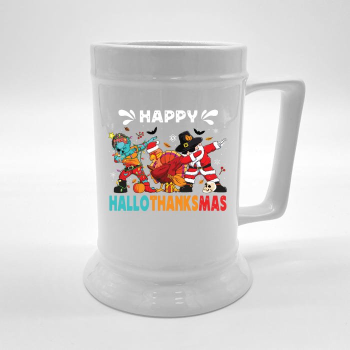 Happy Hallothanksmas Halloween Thanksgiving Christmas Front & Back Beer Stein