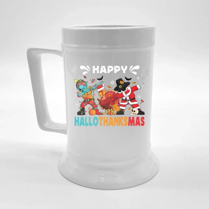 Happy Hallothanksmas Halloween Thanksgiving Christmas Front & Back Beer Stein