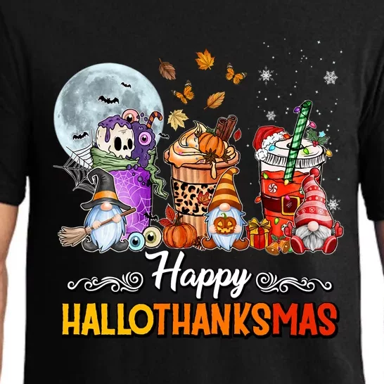 Happy Hallothanksmas Halloween Thanksgiving Christmas Funny Gift Great Gift Pajama Set