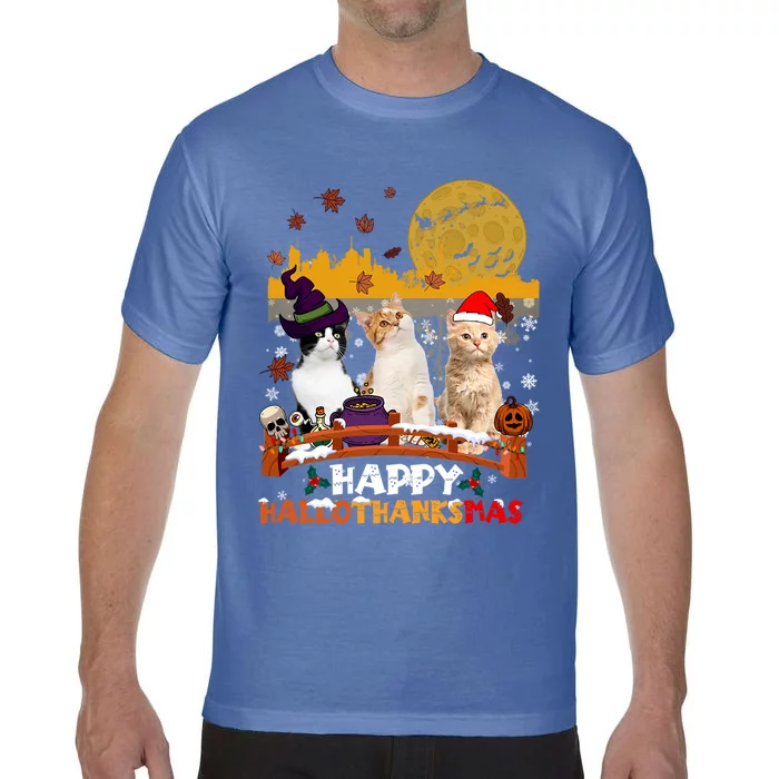 Happy Hallothanksmas Halloween Thanksgiving XMas Cat Lovers Gift Comfort Colors T-Shirt