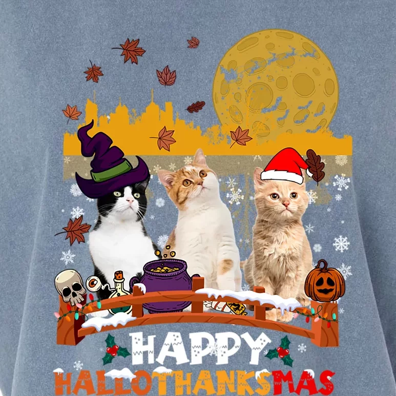 Happy Hallothanksmas Halloween Thanksgiving XMas Cat Lovers Gift Garment-Dyed Women's Muscle Tee