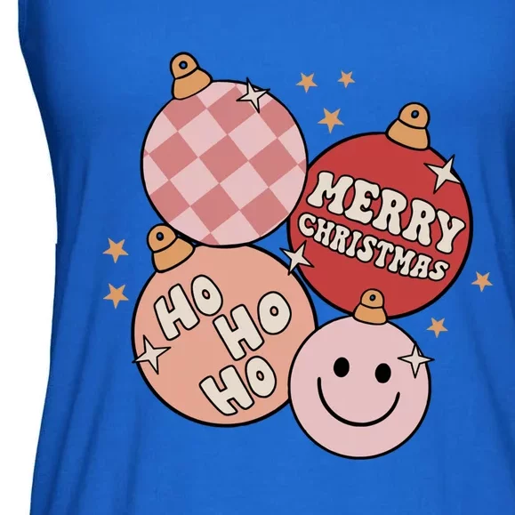 Ho Ho Ho Merry Christmas Groovy Retro Xmas Bauble Gift Ladies Essential Flowy Tank