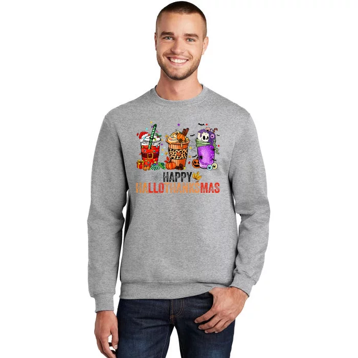 Happy Hallothanksmas Halloween Thanksgiving Christmas Gifts Tall Sweatshirt