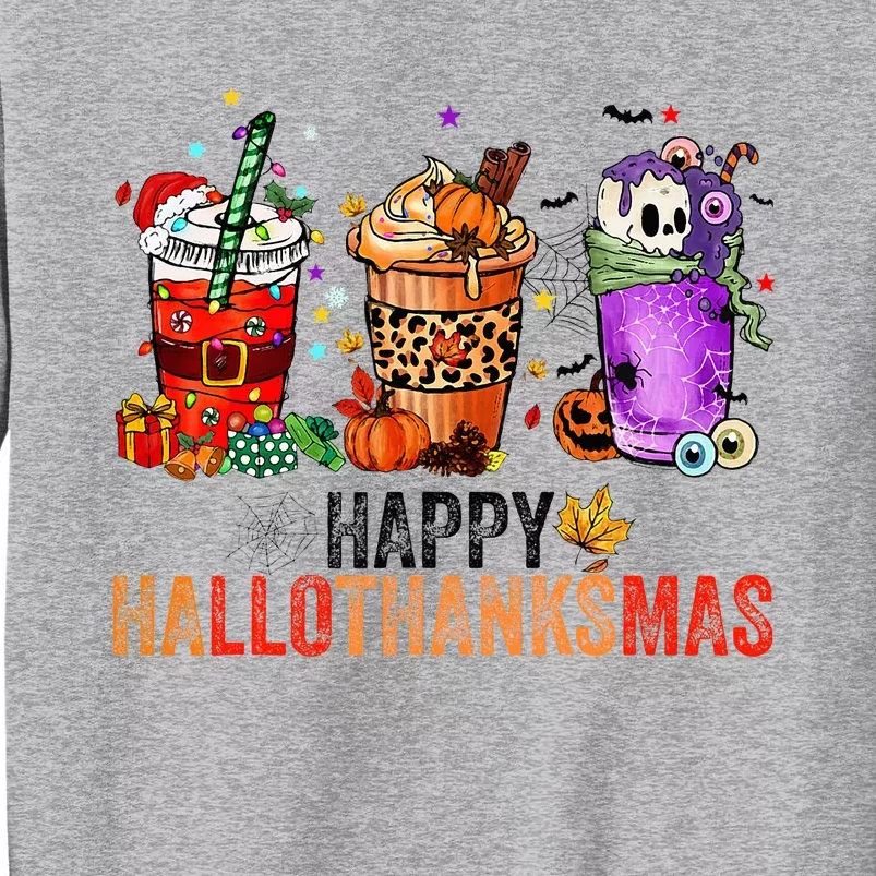 Happy Hallothanksmas Halloween Thanksgiving Christmas Gifts Tall Sweatshirt