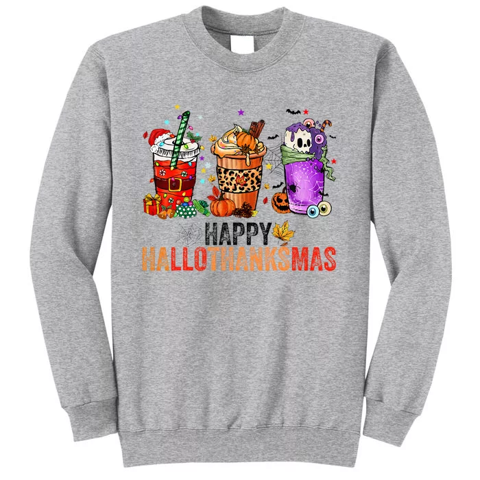 Happy Hallothanksmas Halloween Thanksgiving Christmas Gifts Tall Sweatshirt