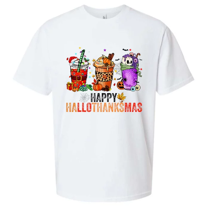 Happy Hallothanksmas Halloween Thanksgiving Christmas Gifts Sueded Cloud Jersey T-Shirt