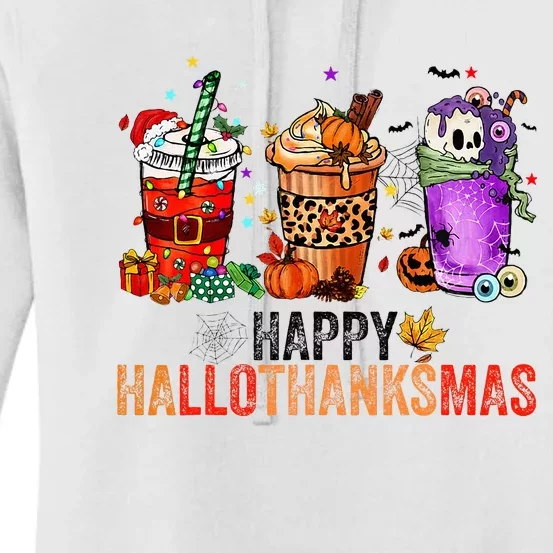 Happy Hallothanksmas Halloween Thanksgiving Christmas Gifts Women's Pullover Hoodie