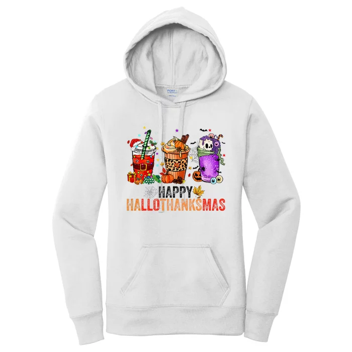 Happy Hallothanksmas Halloween Thanksgiving Christmas Gifts Women's Pullover Hoodie