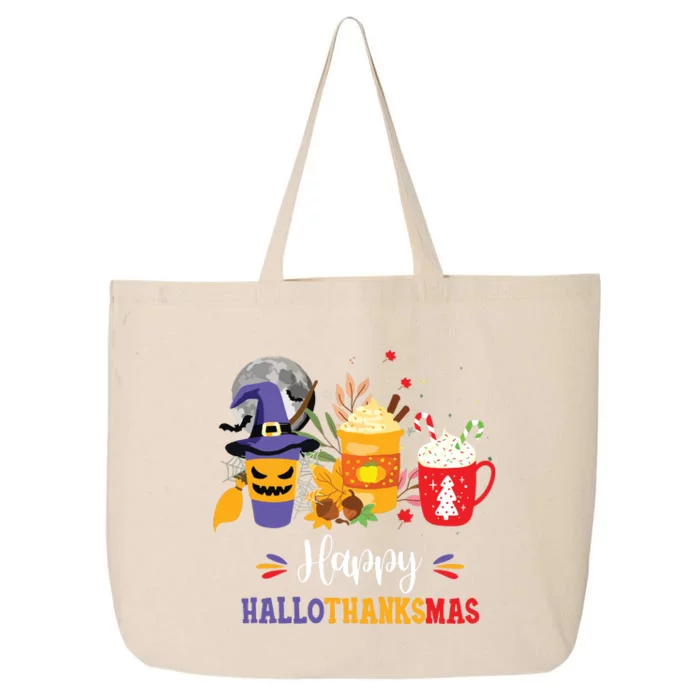 Halloween Happy Hallothanksmas Coffee Latte Thanksgiving 25L Jumbo Tote