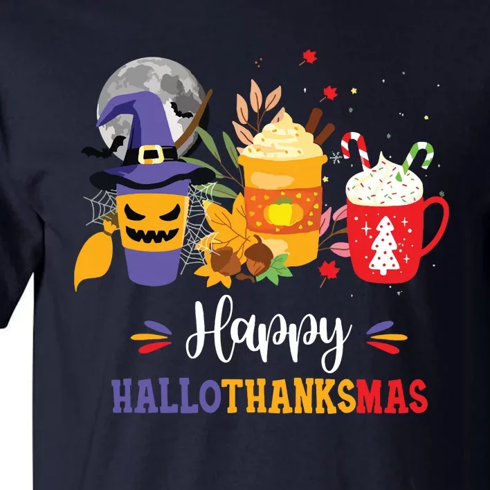 Halloween Happy Hallothanksmas Coffee Latte Thanksgiving Tall T-Shirt