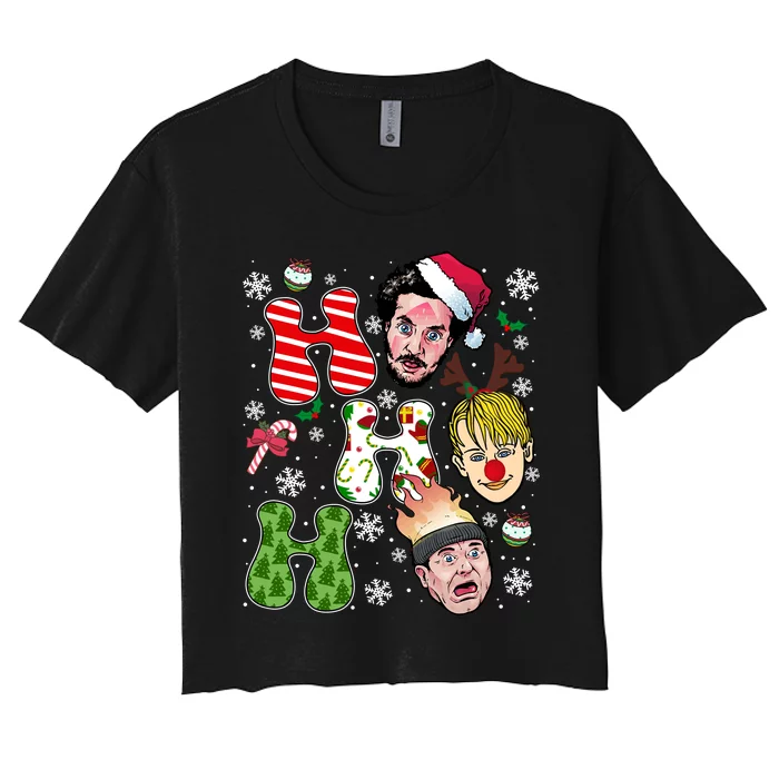 Ho Ho Ho Home Alone Movie Kevin And Wet Bandits Christmas Xmas Holiday Women's Crop Top Tee