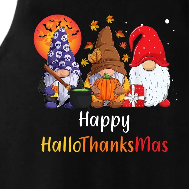 Happy Hallothanksmas Holiday Gnomes Ladies Tri-Blend Wicking Tank