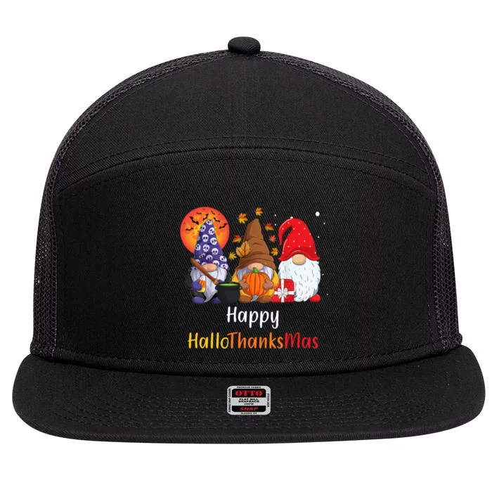 Happy Hallothanksmas Holiday Gnomes 7 Panel Mesh Trucker Snapback Hat