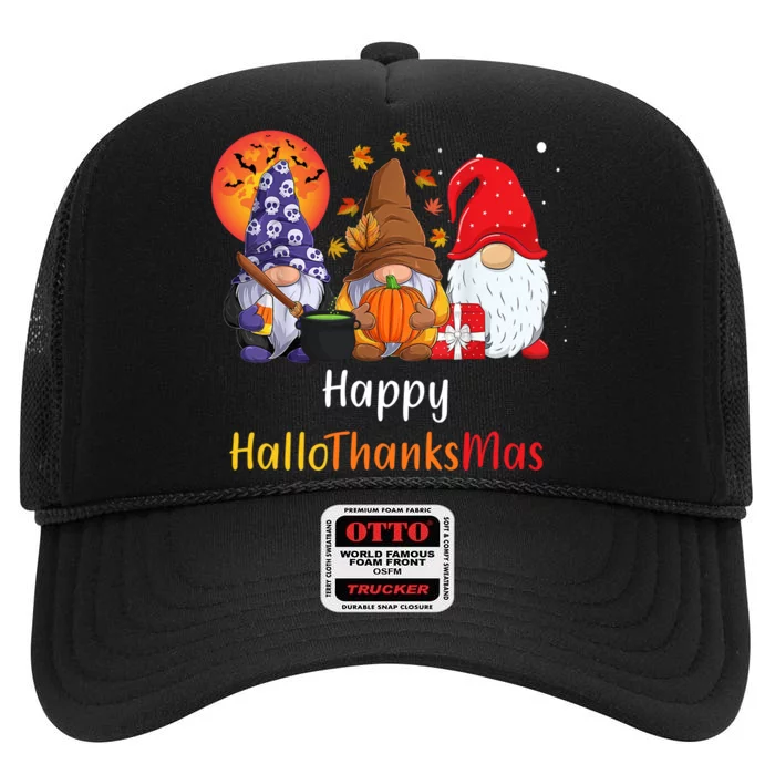 Happy Hallothanksmas Holiday Gnomes High Crown Mesh Trucker Hat