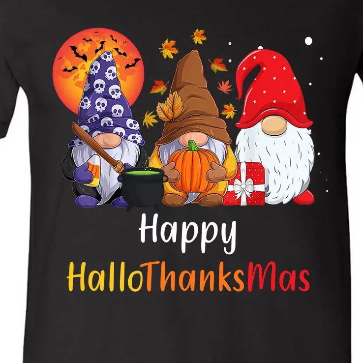 Happy Hallothanksmas Holiday Gnomes V-Neck T-Shirt