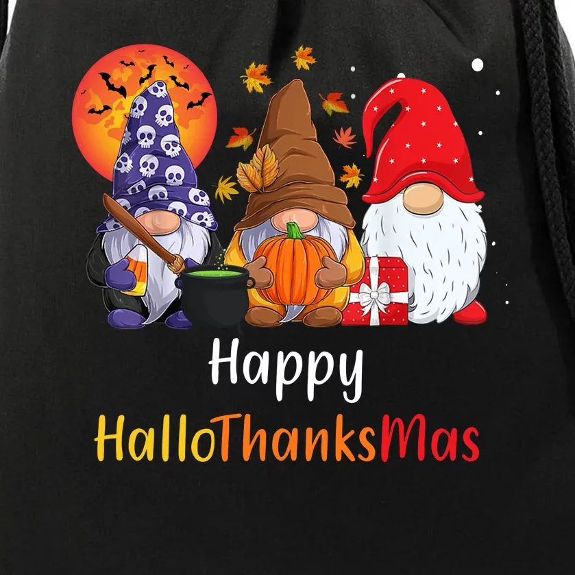 Happy Hallothanksmas Holiday Gnomes Drawstring Bag