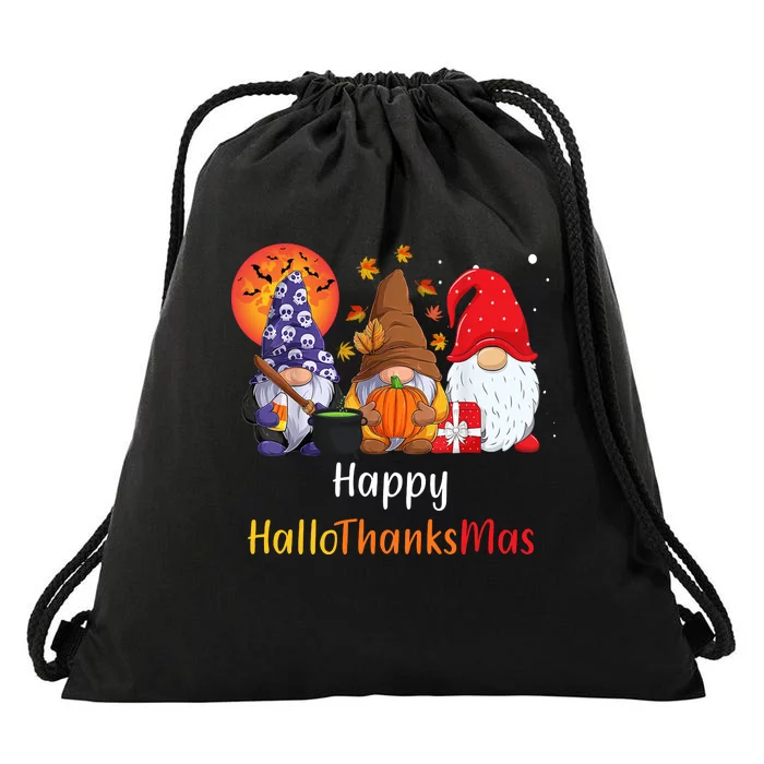 Happy Hallothanksmas Holiday Gnomes Drawstring Bag