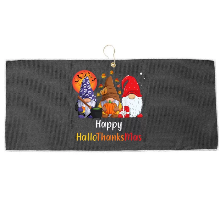 Happy Hallothanksmas Holiday Gnomes Large Microfiber Waffle Golf Towel