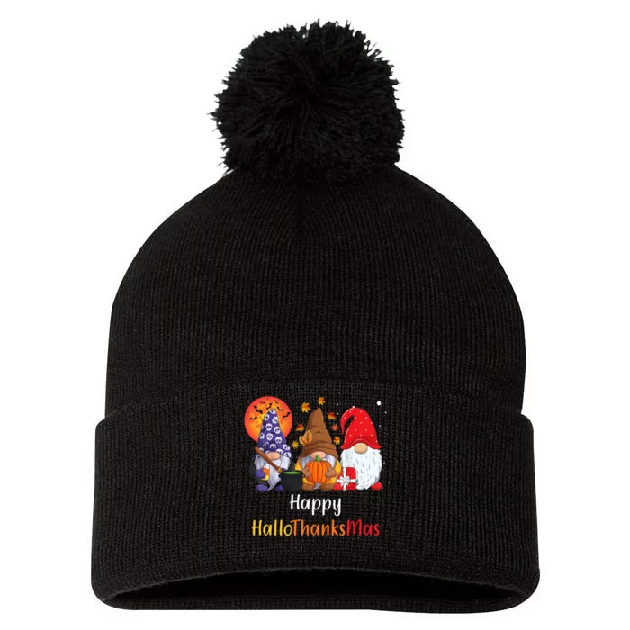 Happy Hallothanksmas Holiday Gnomes Pom Pom 12in Knit Beanie