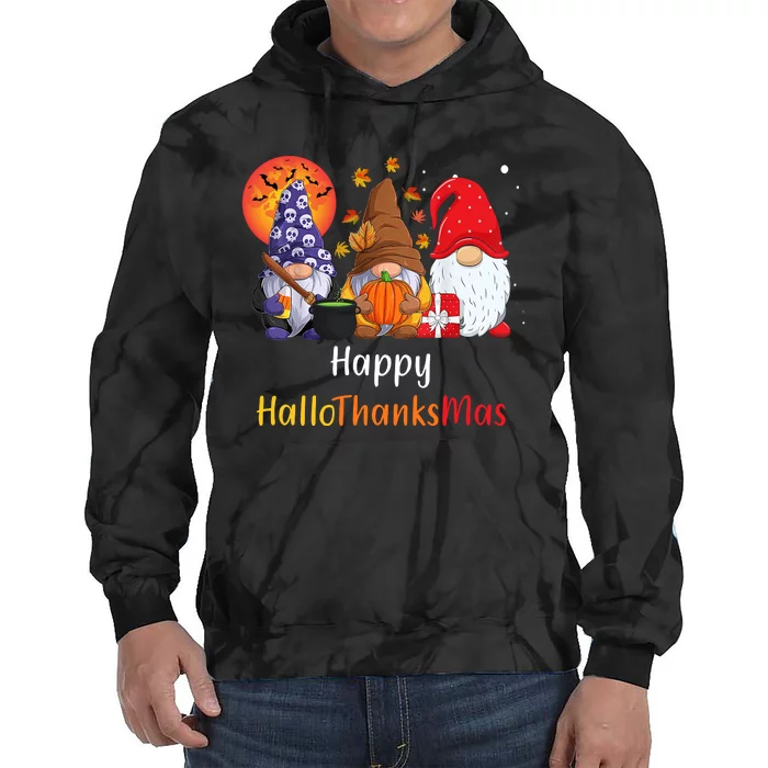 Happy Hallothanksmas Holiday Gnomes Tie Dye Hoodie