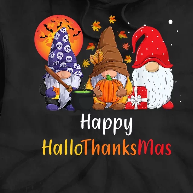 Happy Hallothanksmas Holiday Gnomes Tie Dye Hoodie