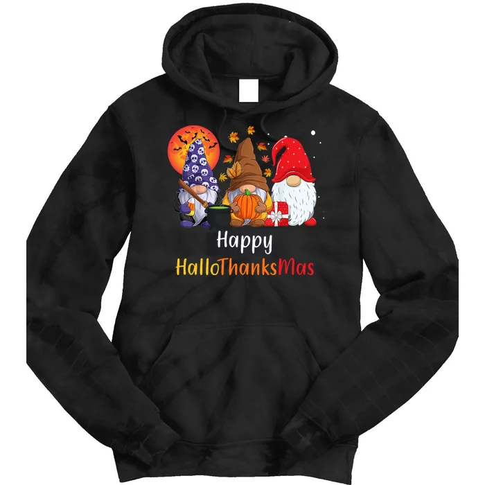 Happy Hallothanksmas Holiday Gnomes Tie Dye Hoodie